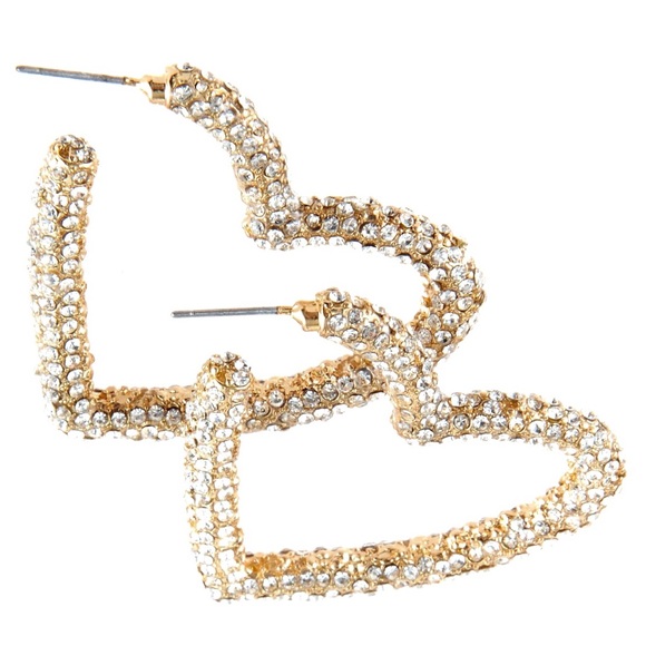 ZAXIE By Stefanie Taylor Heart Hoop Earrings Pave Crystals Sparkle NWT - Picture 5 of 11